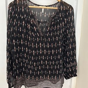 Joie Boho sheer chiffon black printed 100% silk blouse Medium